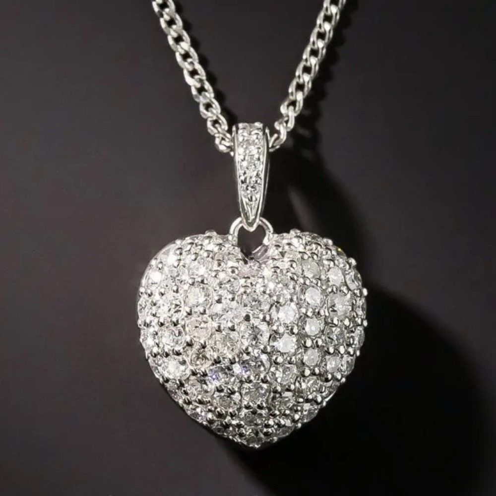 Elegant Platinum Pave Diamond Heart Pendant Necklace